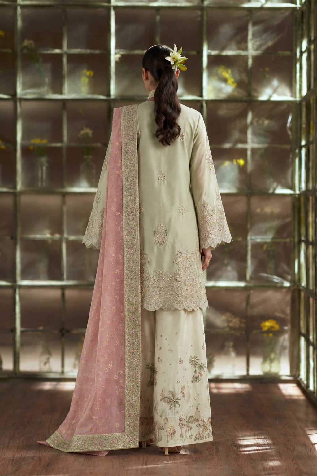 Raw Silk 3-Piece Suit with Heavy Sequin Embroidery & Jacquard Dupatta Ready To Wear
