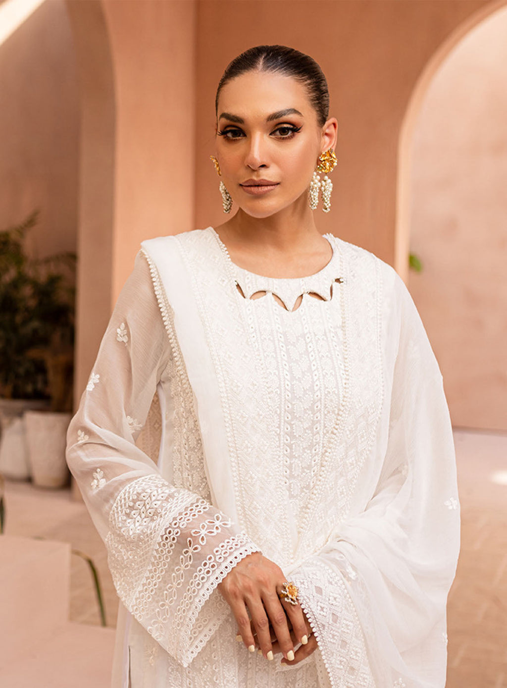 3-Piece Semi Pure Chiffon Embroidered Suit - Ready To Wear