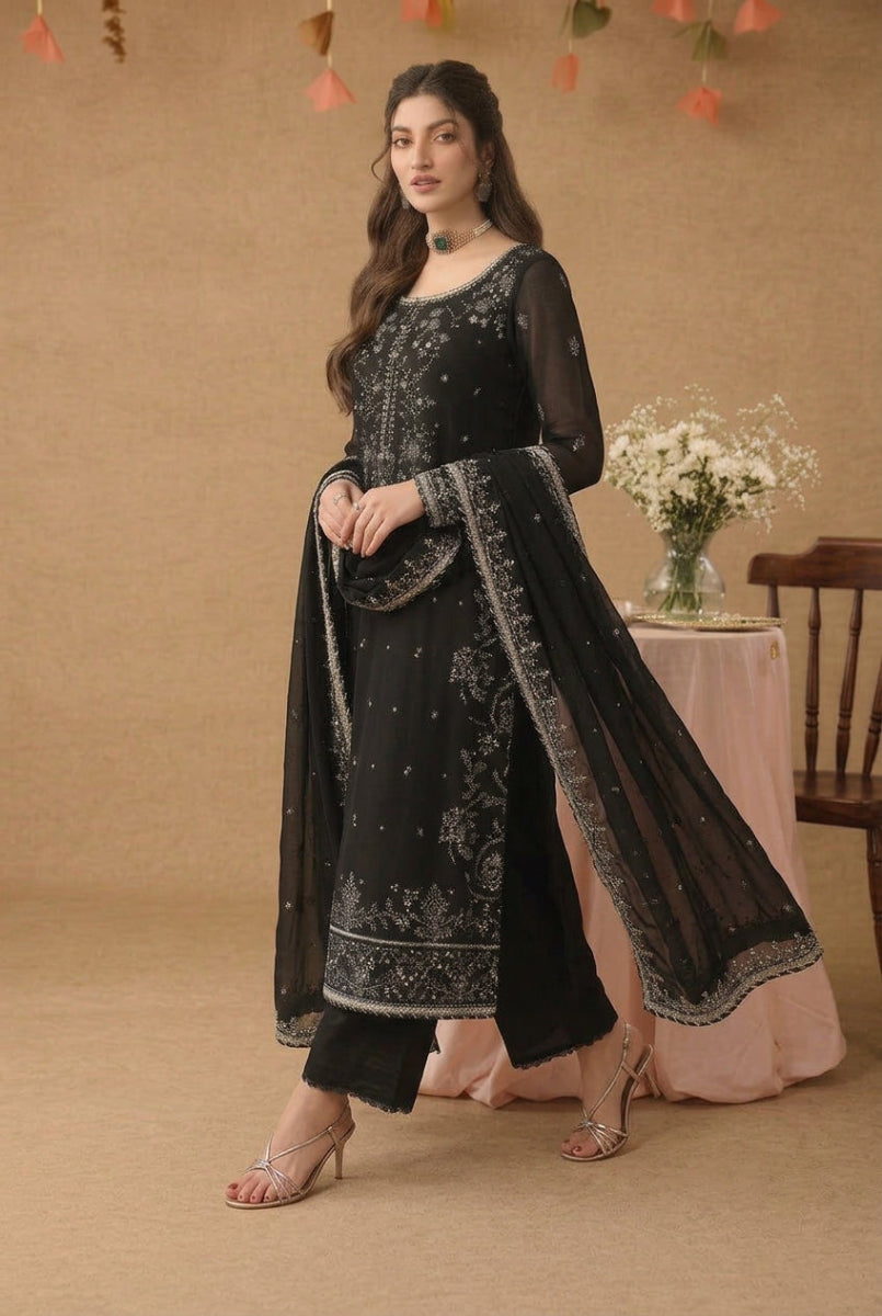 Fully embroidered Chiffon with heavy Spengle work | Ready To Wear