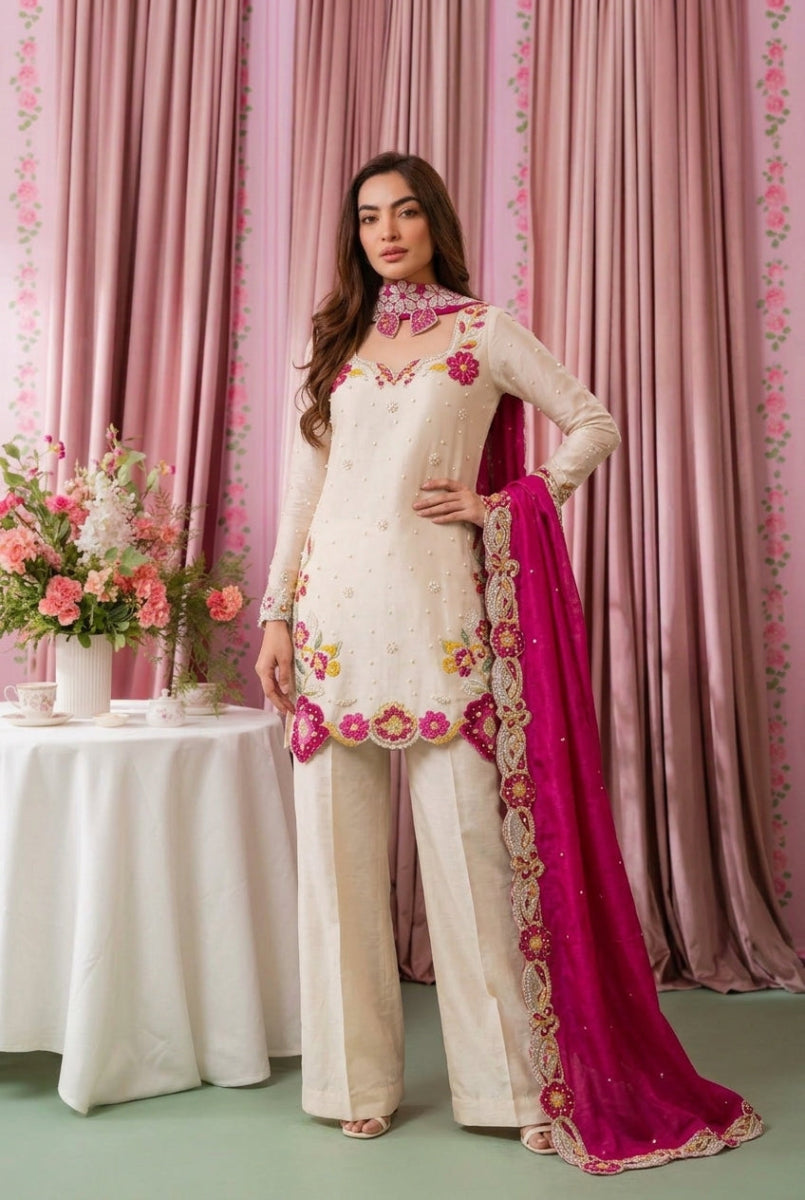 Multi Floral Luxury Shamoz Silk 3-Piece Suit | Ready To Wear