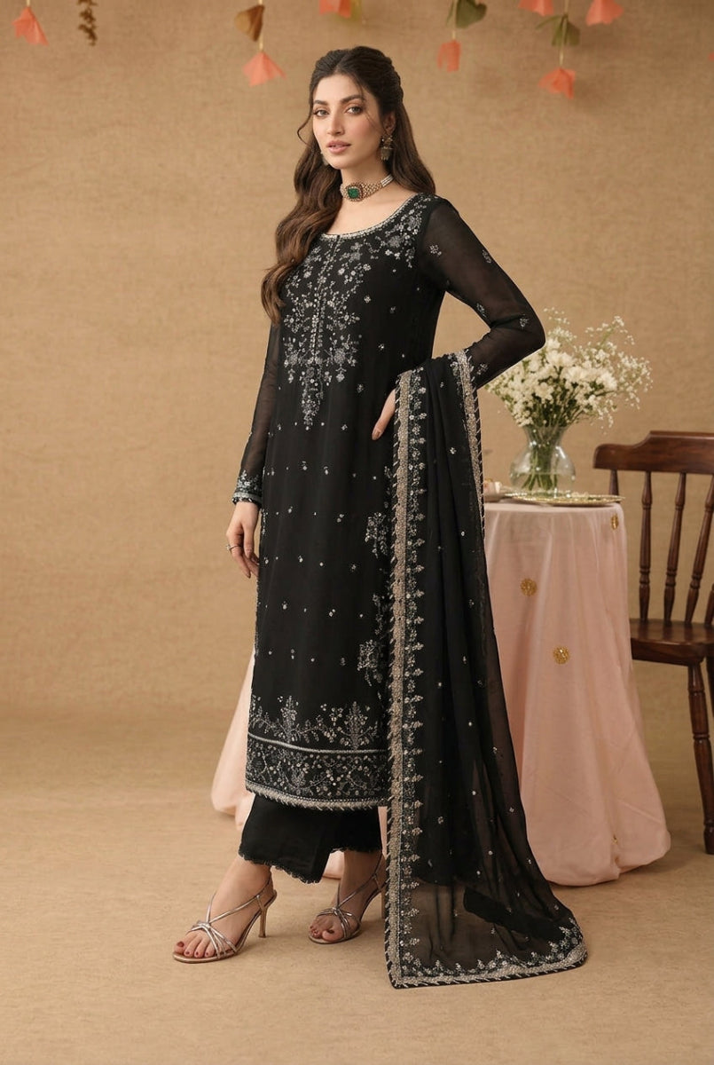 Fully embroidered Chiffon with heavy Spengle work | Ready To Wear