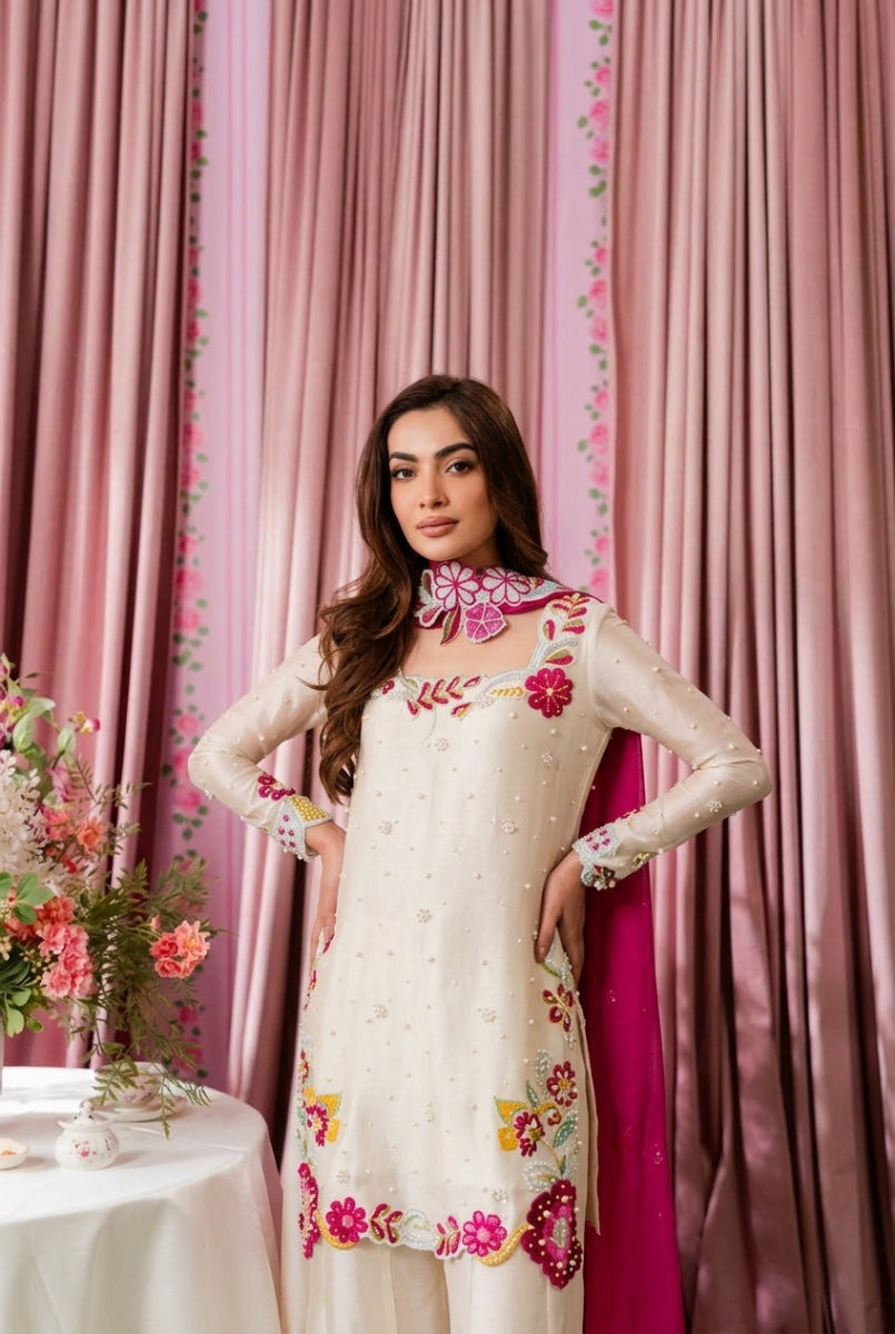 Multi Floral Luxury Shamoz Silk 3-Piece Suit | Ready To Wear