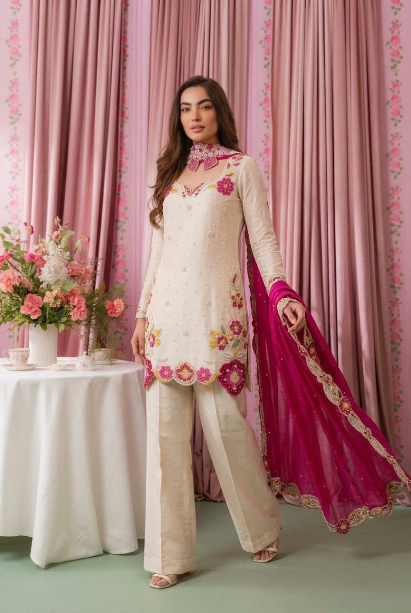 Multi Floral Luxury Shamoz Silk 3-Piece Suit | Ready To Wear