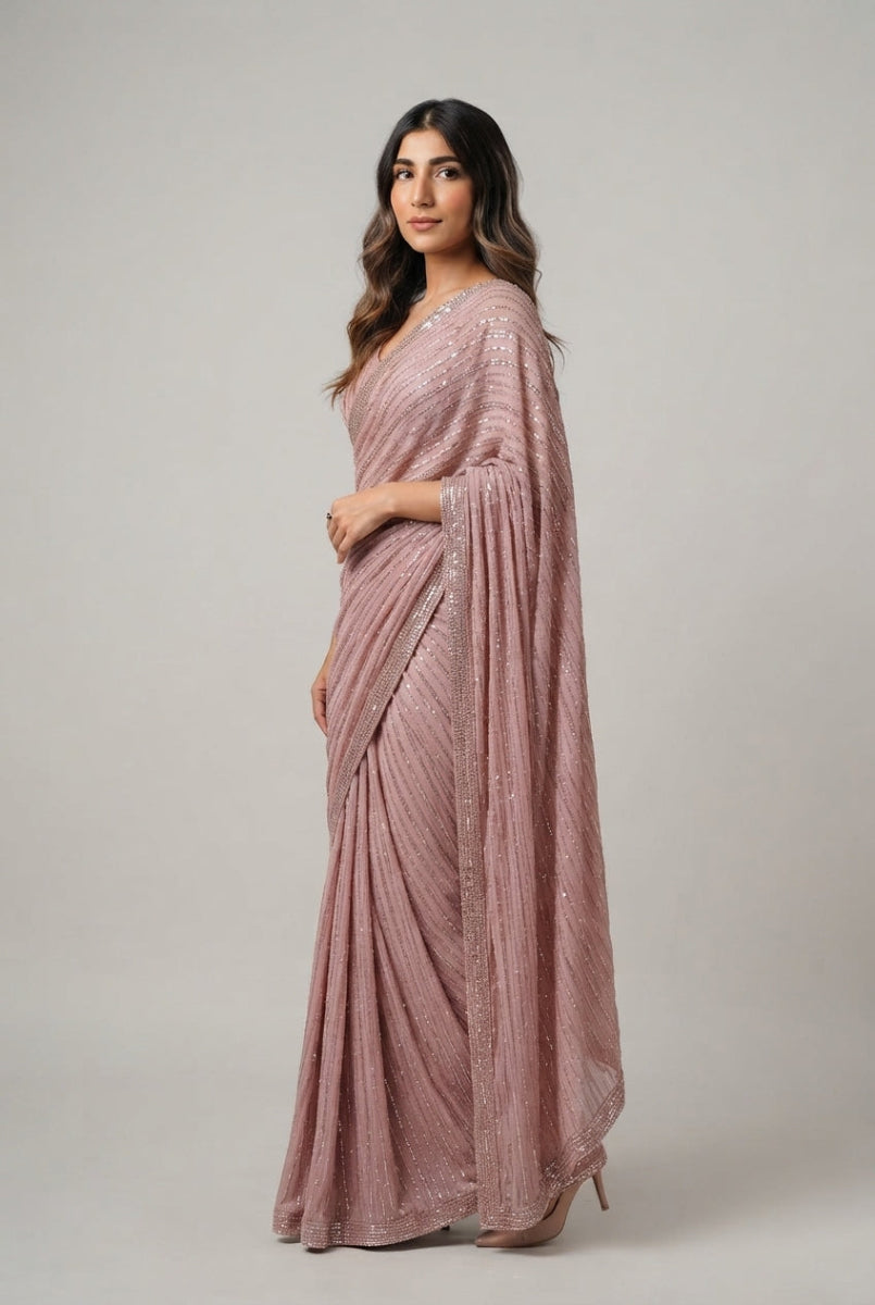 Semi Pure Chiffon Sequence Embroidered Saree | Ready To Wear