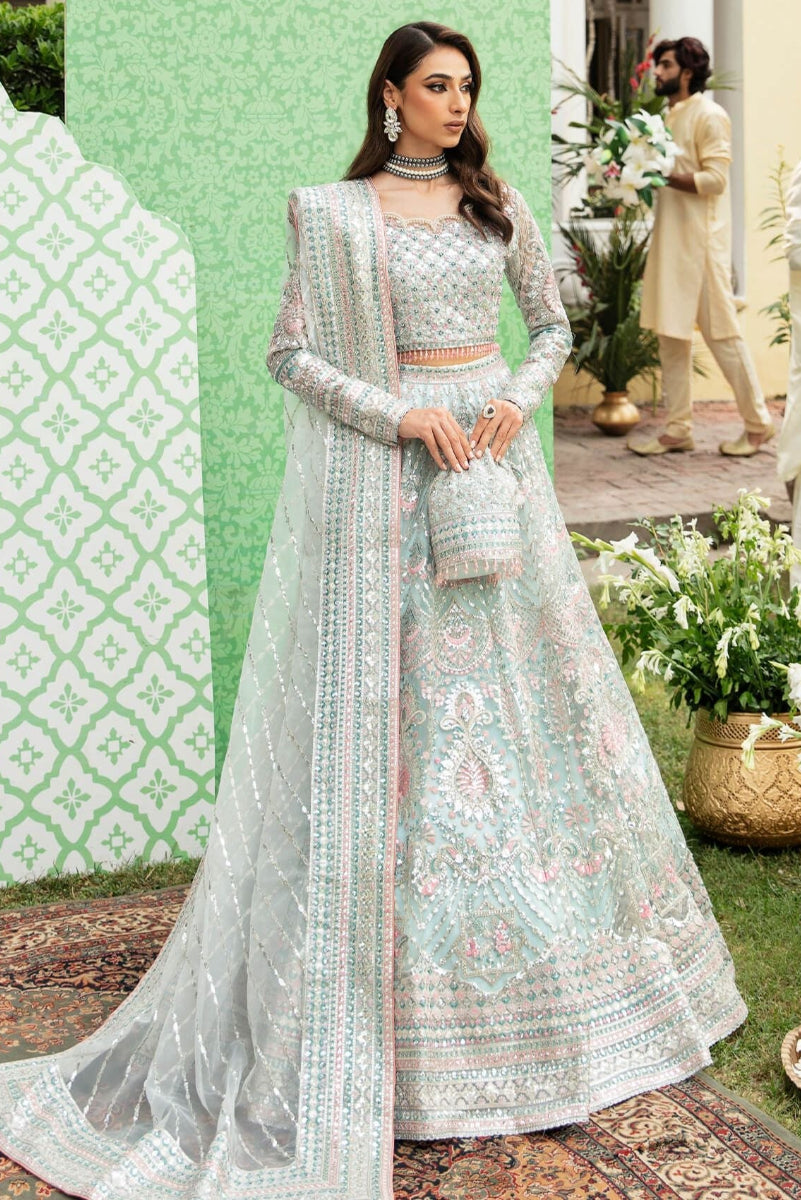 Pastel Mint Green Luxury Net Embroidered Maxi Suit | Ready to Wear