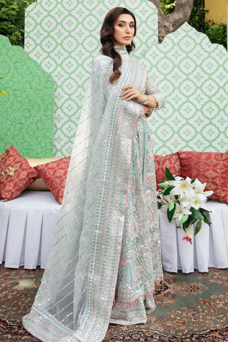 Pastel Mint Green Luxury Net Embroidered Maxi Suit | Ready to Wear
