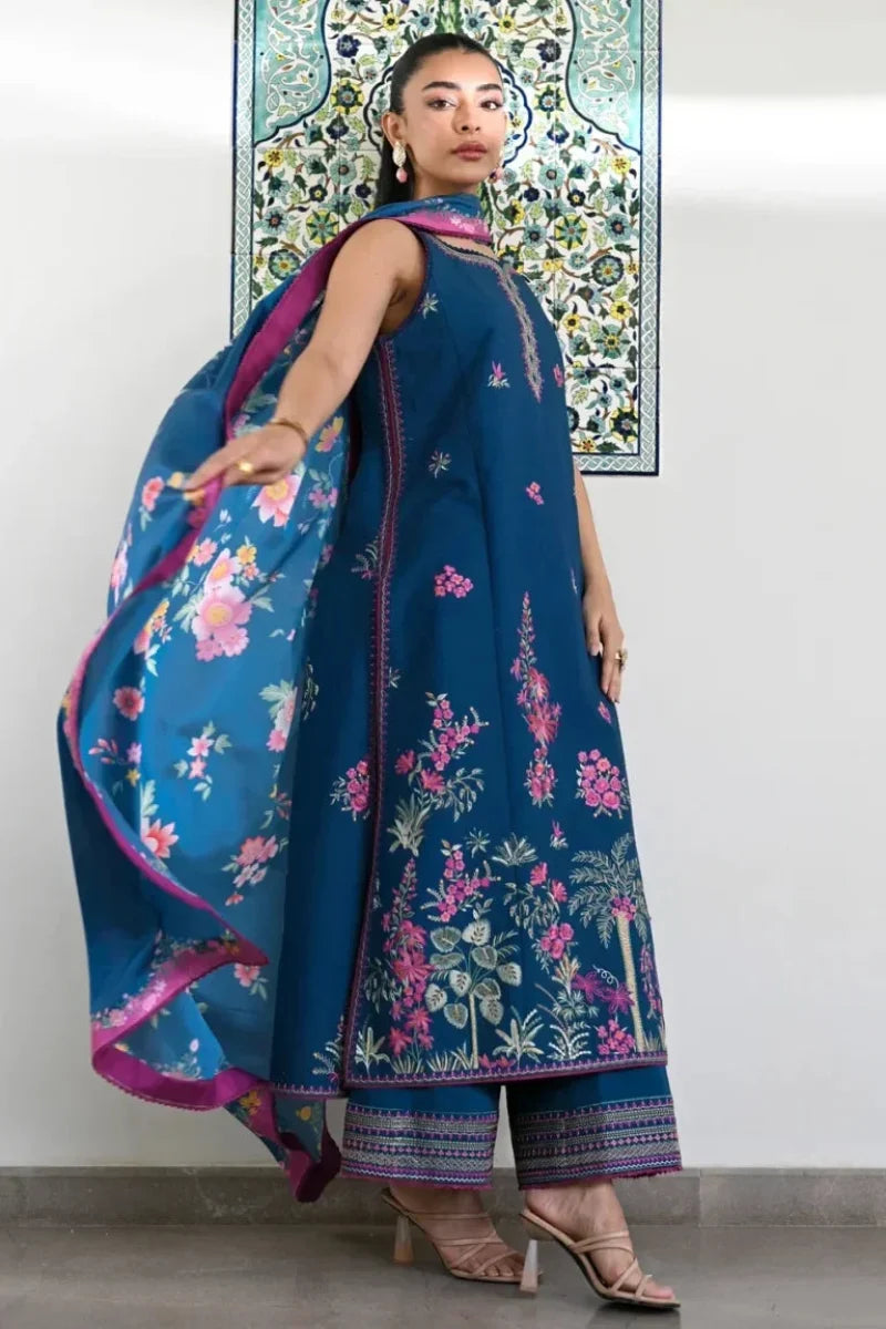 Teal Blue Premium Air Jet Dhanak Embroidered 3-Piece suit – Ready to Wear