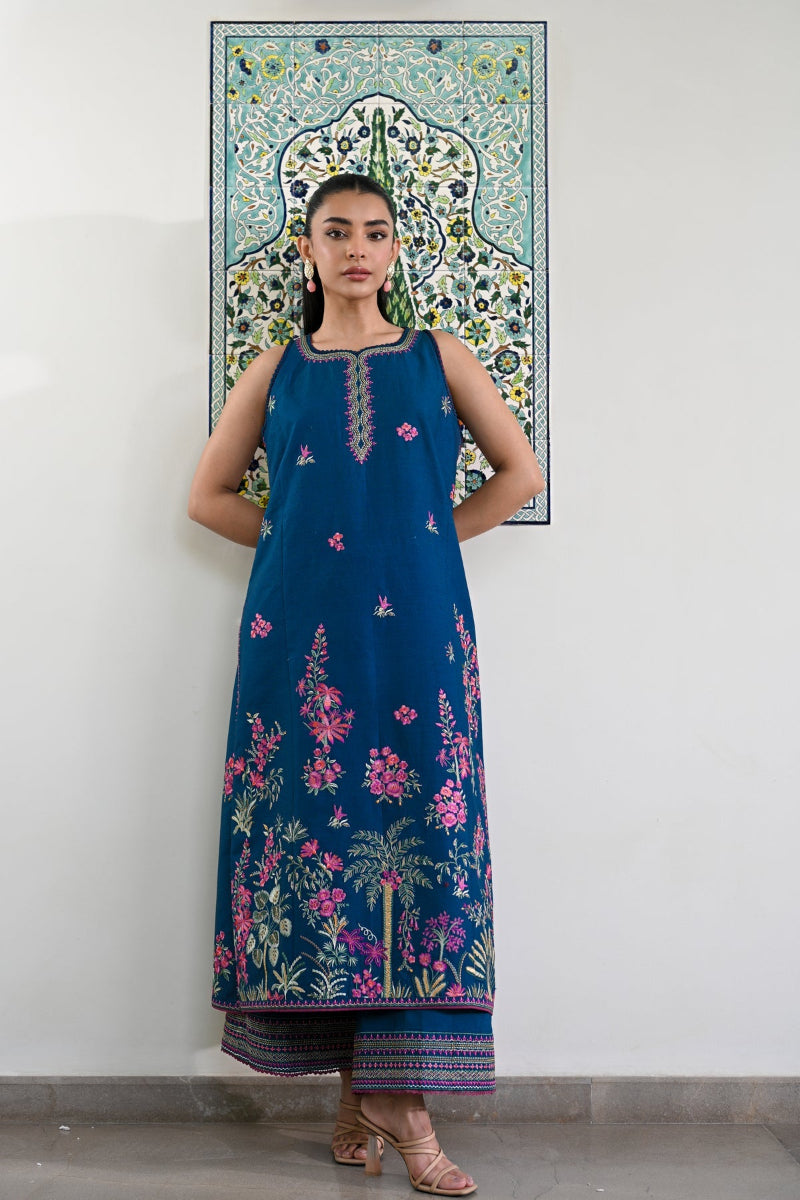 Teal Blue Premium Air Jet Dhanak Embroidered 3-Piece suit – Ready to Wear