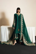 Emerald Green Raw Silk Embroidered 3-Piece Suit With Organza Dupatta | Ready To Wear