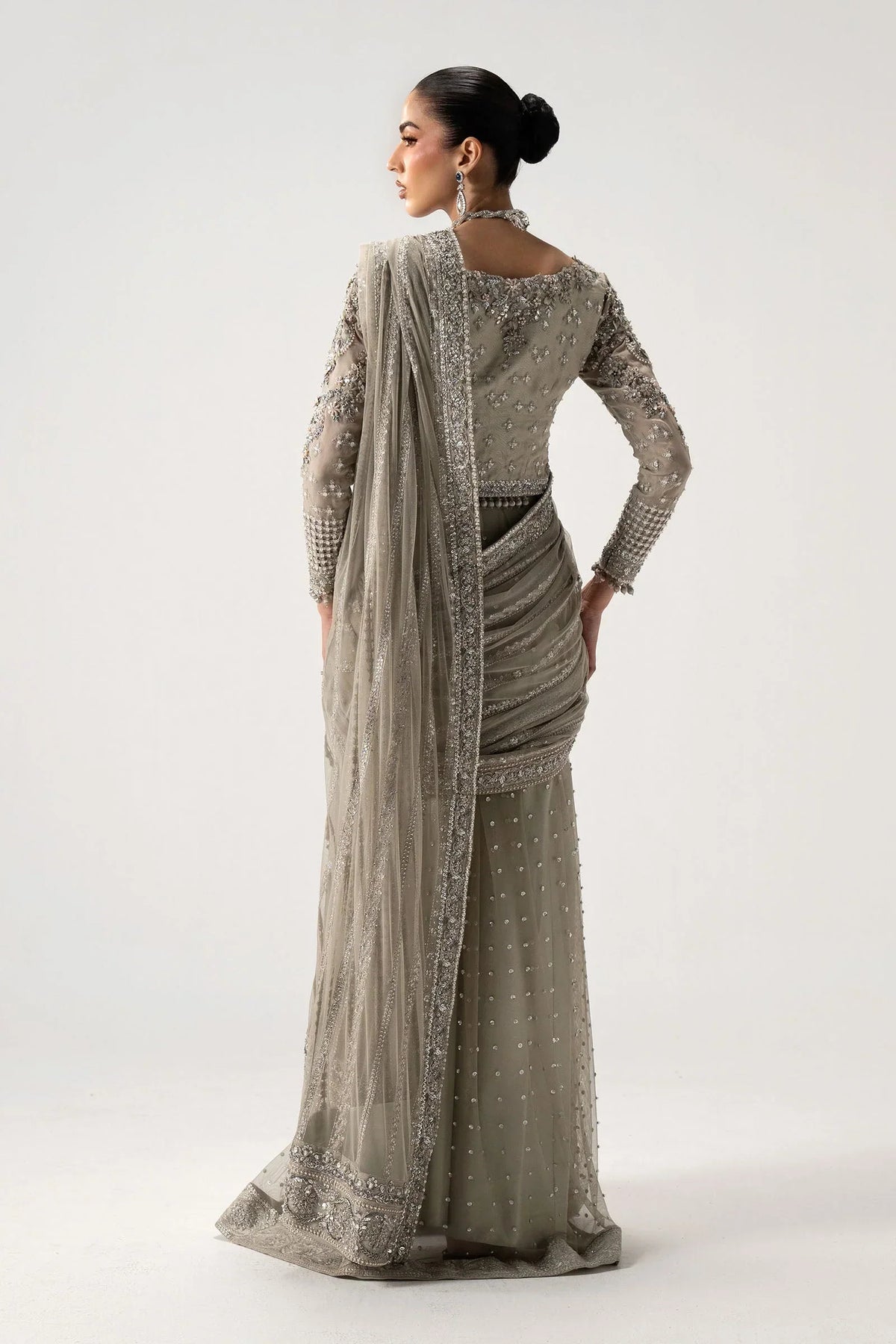 03-Piece Heavy Embroidered Chiffon Saree | Ready To Wear