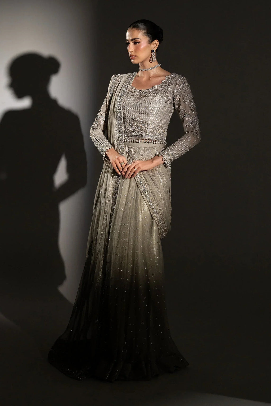 03-Piece Heavy Embroidered Chiffon Saree | Ready To Wear