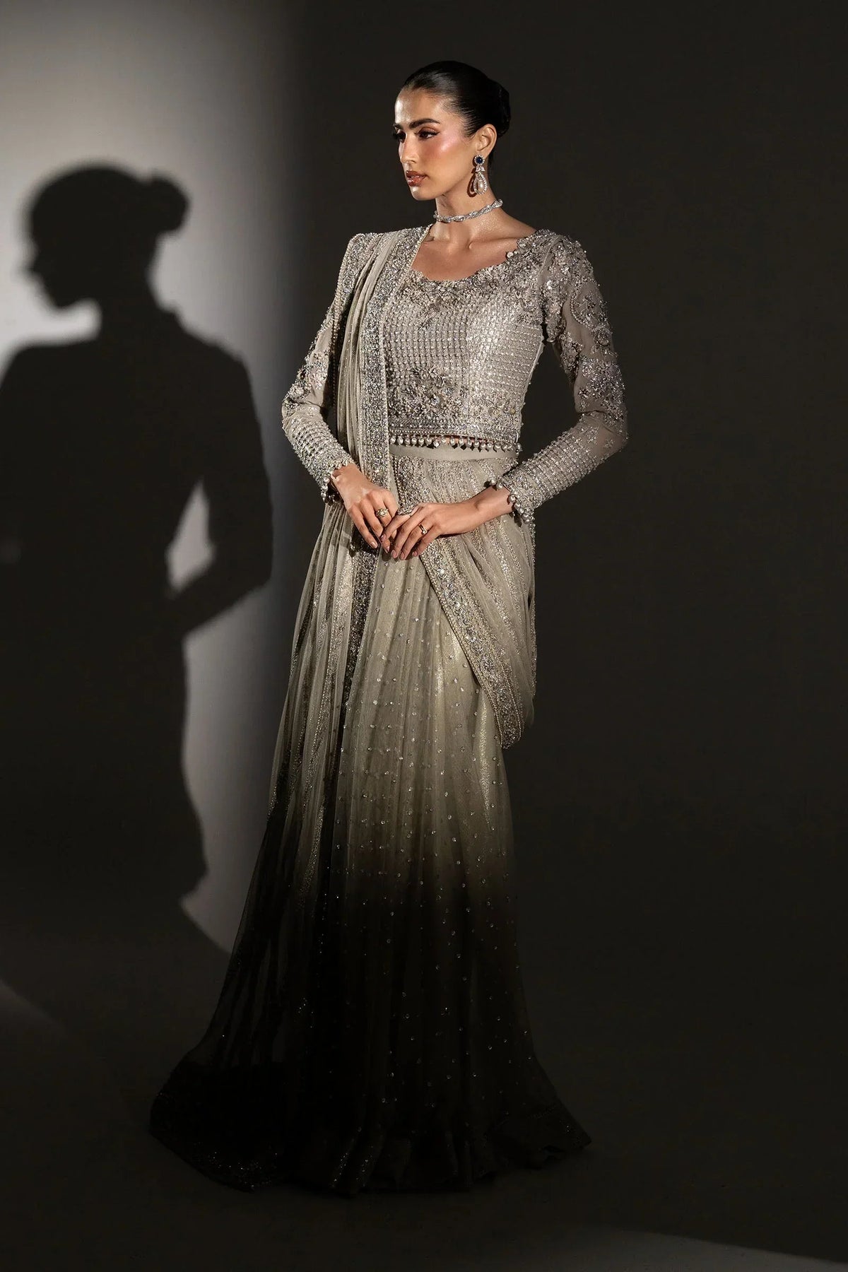 03-Piece Heavy Embroidered Chiffon Saree | Ready To Wear