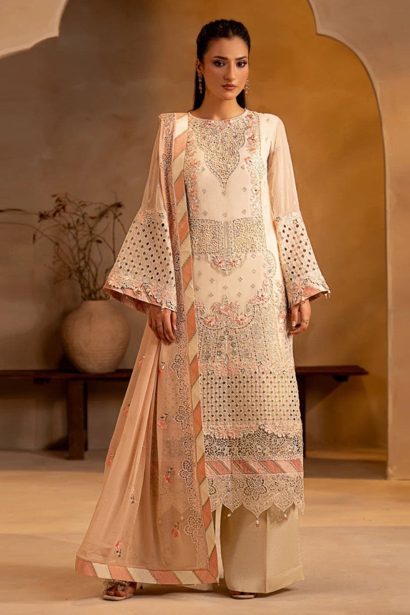 Ready to Wear Peach Chiffon Embroidered 3-Piece suit | Ready to Wear