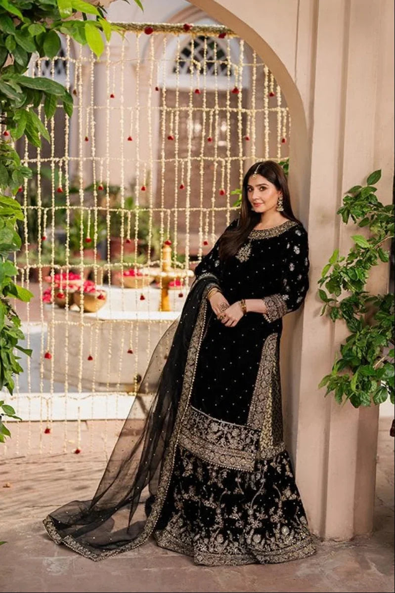Black Sequence Embroidered Chiffon 3-Piece Garara Suit