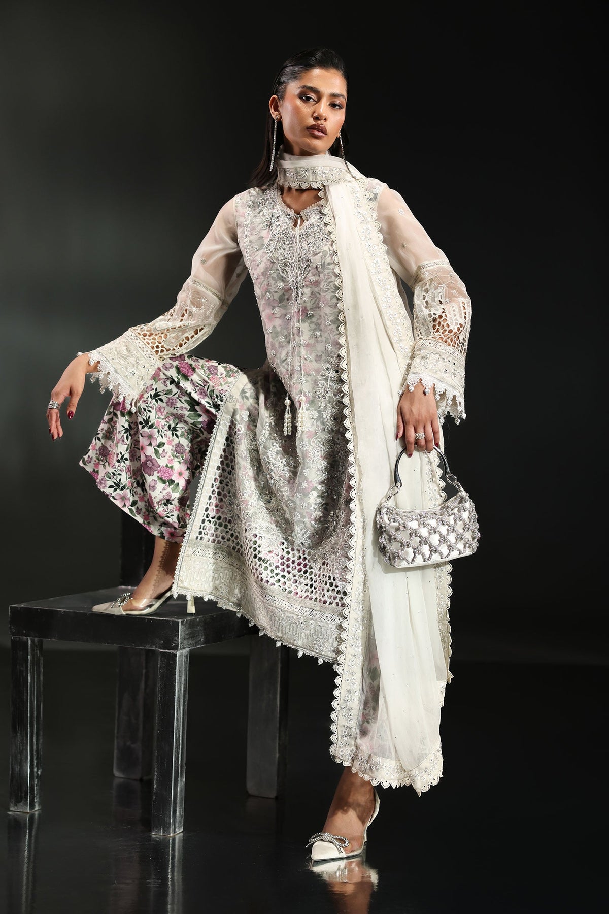 Ethereal Ivory Organza Ready to Wear Sequence Festive Suit