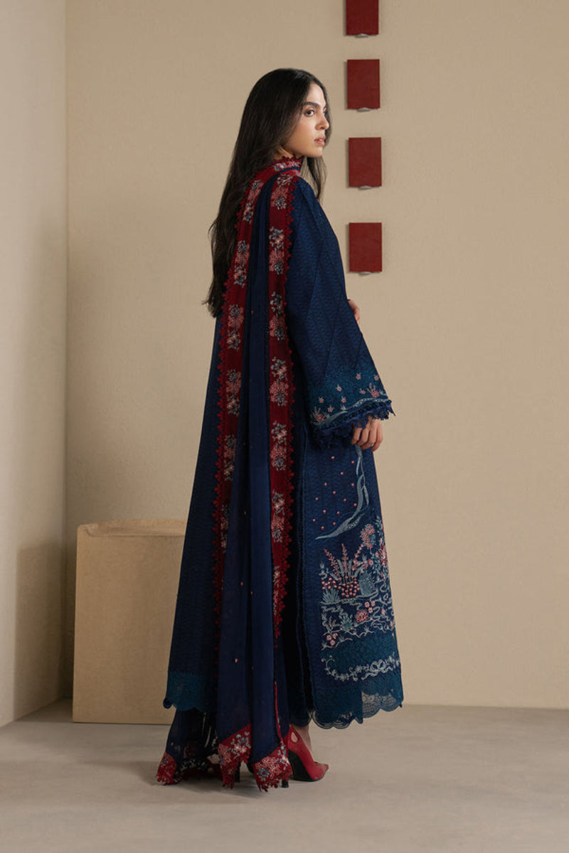 Navy Blue Egyptian Cotton Embroidered 3-Piece suiit | Ready to Wear