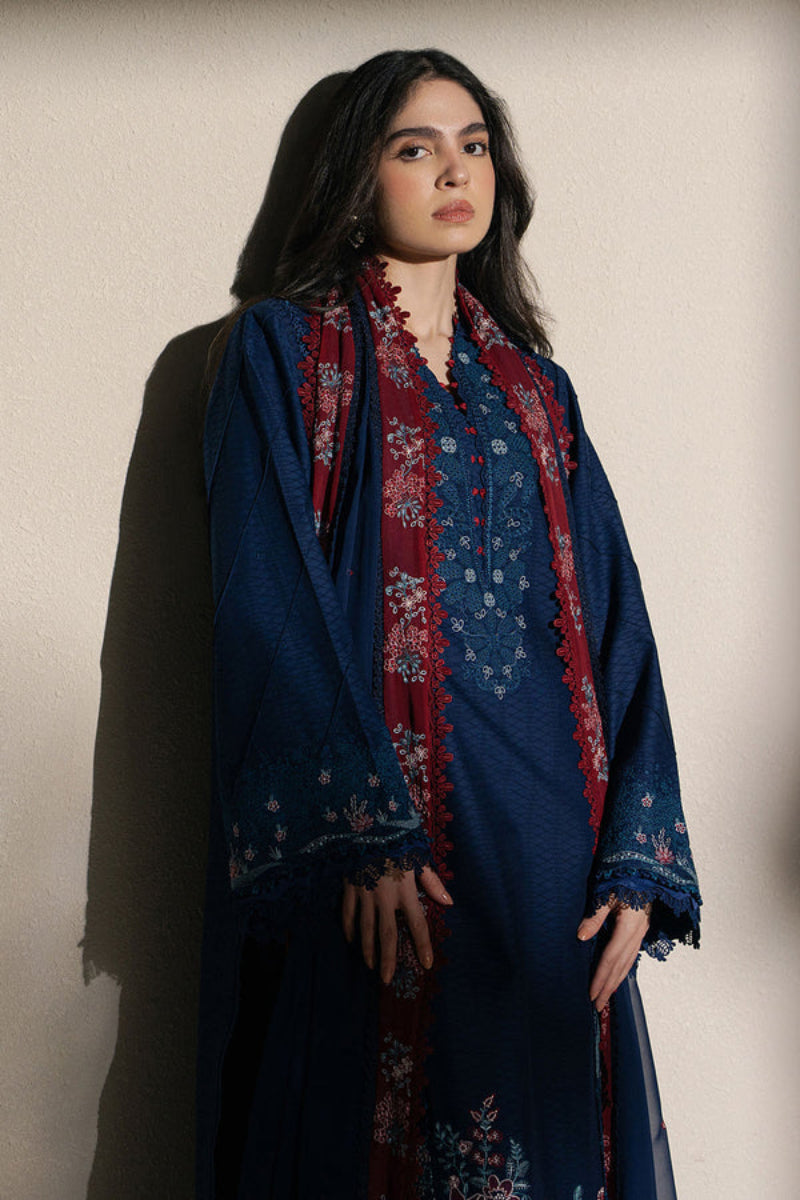 Navy Blue Egyptian Cotton Embroidered 3-Piece suiit | Ready to Wear