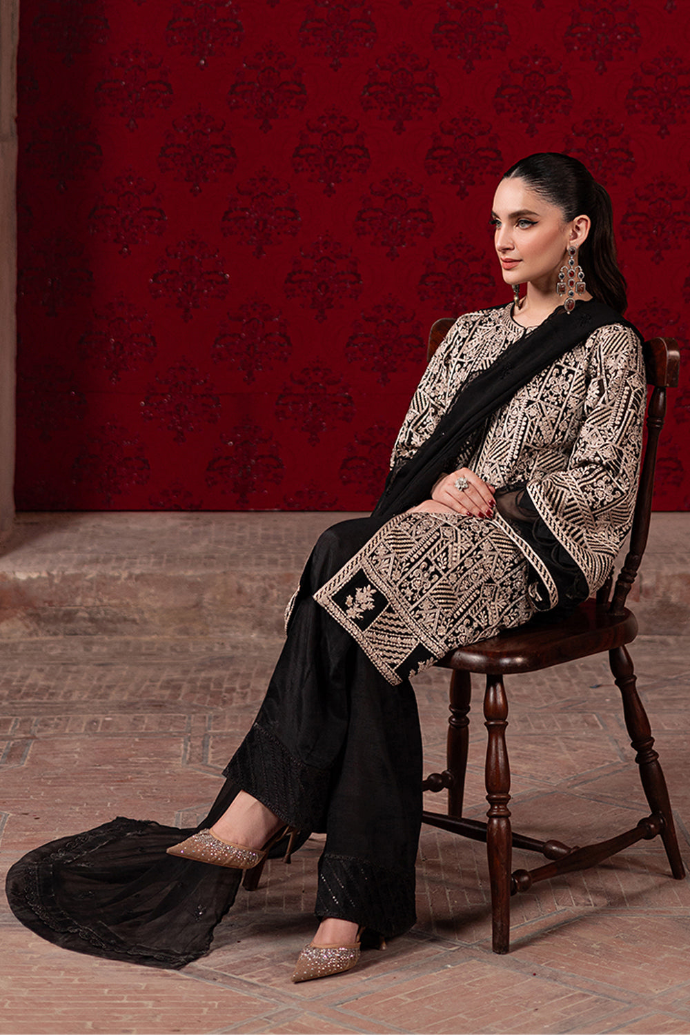 3-Piece Semi Pure Chiffon Embroidered Suit - Ready to Wear