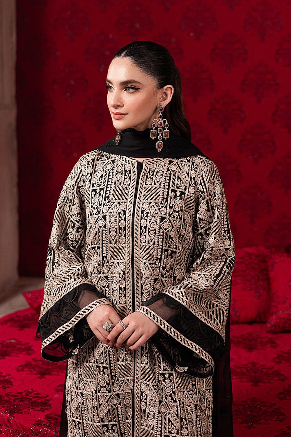 3-Piece Semi Pure Chiffon Embroidered Suit - Ready to Wear