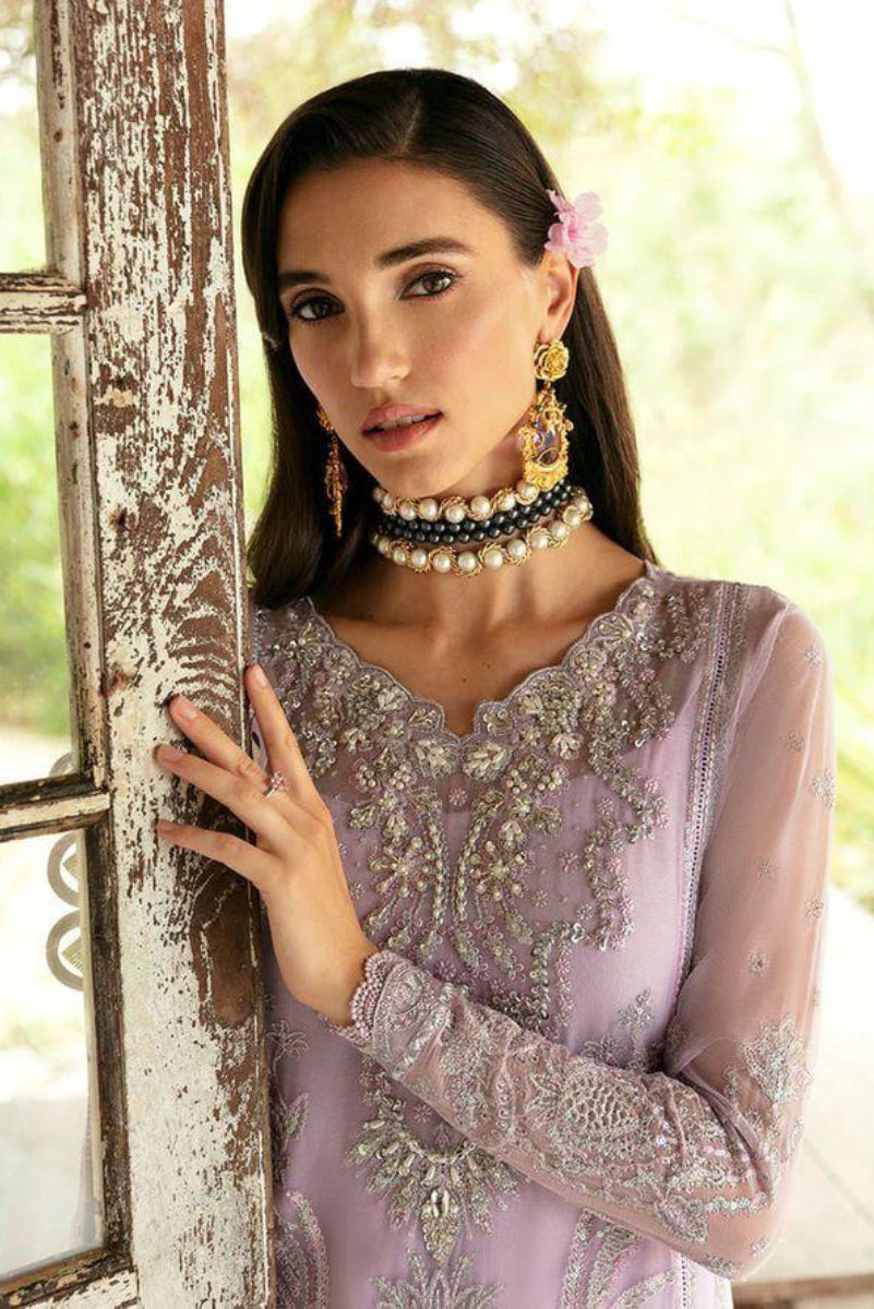 Pastel Lilac & Silver Embroidered Chiffon Suit | Ready To Wear