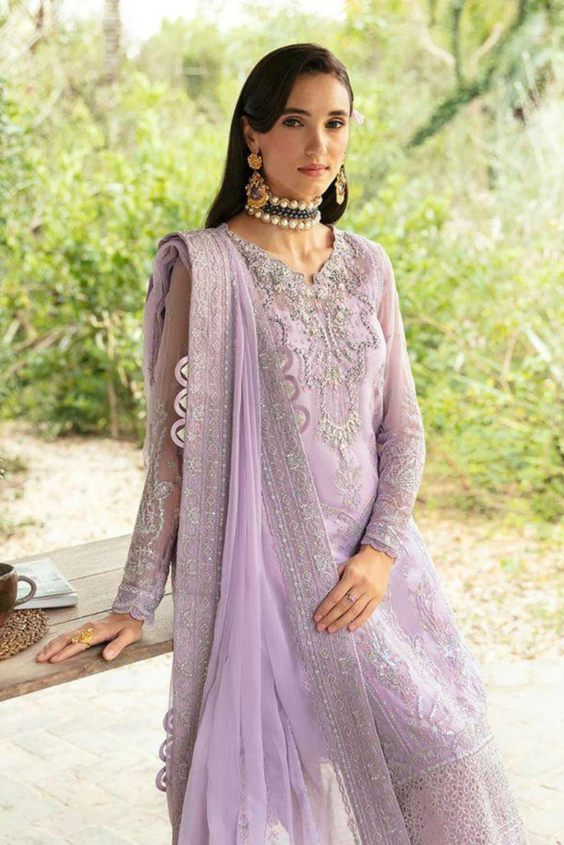 Pastel Lilac & Silver Embroidered Chiffon Suit | Ready To Wear