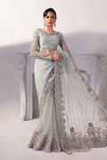 Grey - Embroidered Net Saree | Ready To Wear