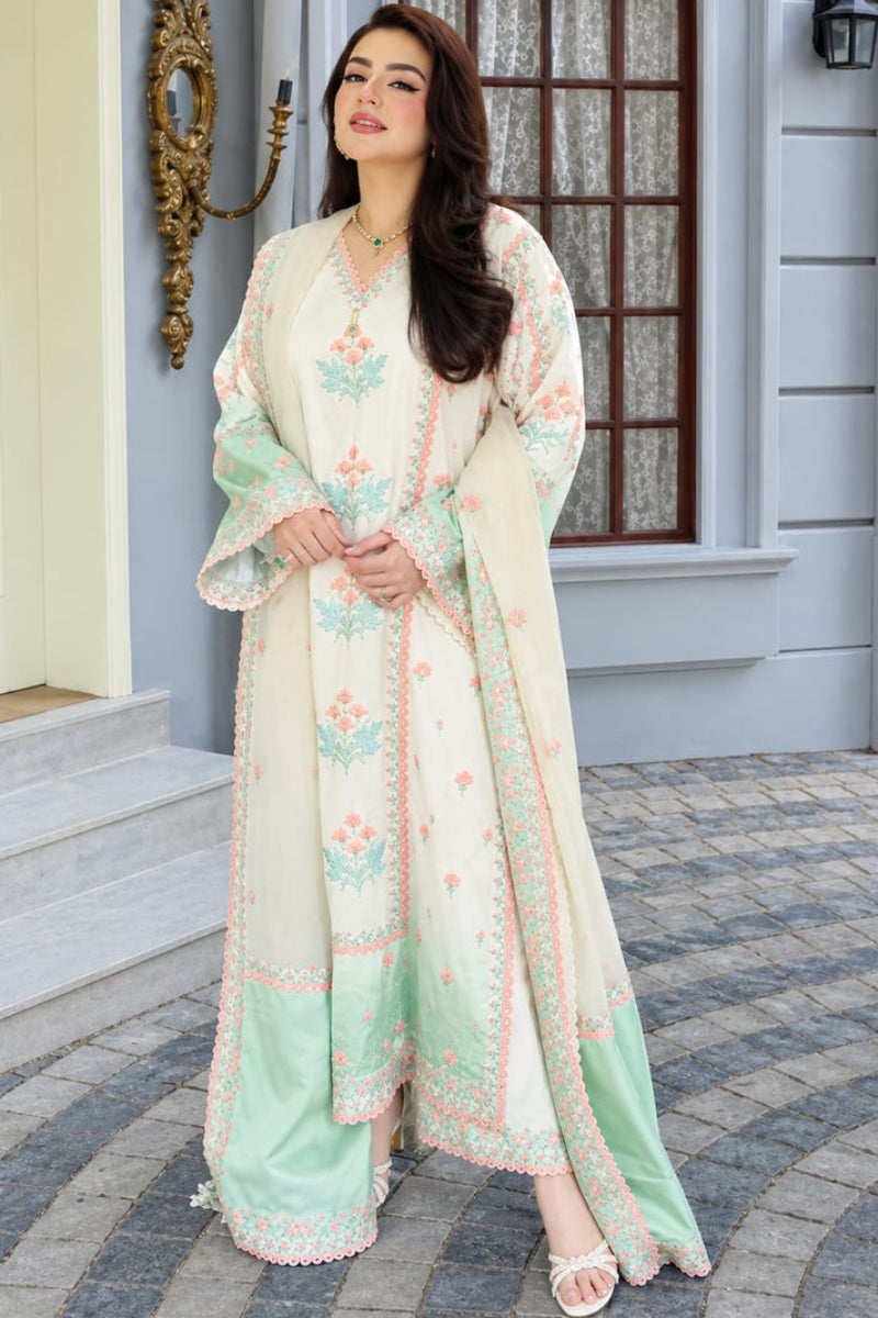 Ivory and Mint Green Tie & Dye Silk 3-Piece suit |Ready to Wear