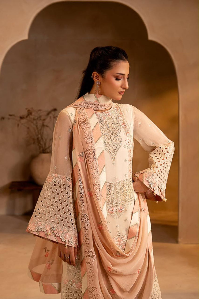 Ready to Wear Peach Chiffon Embroidered 3-Piece suit | Ready to Wear