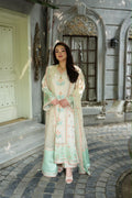 Ivory and Mint Green Tie & Dye Silk 3-Piece suit |Ready to Wear