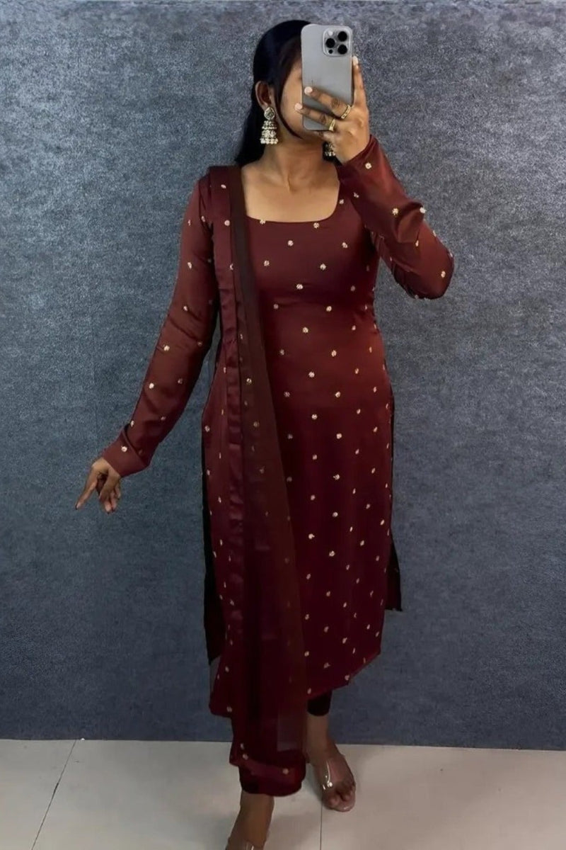 Rangoli Silk Sequined Kurti Top & Net Dupatta 2-Piece Suit | Ready to Wear