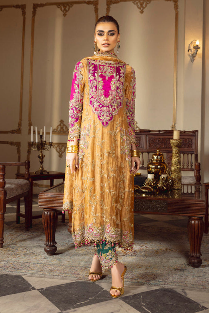Gold and Magenta Lawa Tissue 3 piece Suit | Ready To Wear