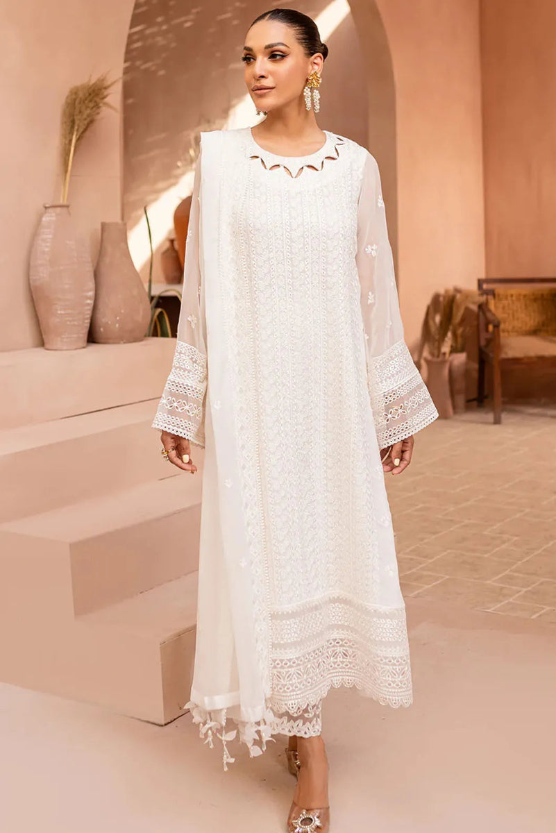3-Piece Semi Pure Chiffon Embroidered Suit - Ready To Wear