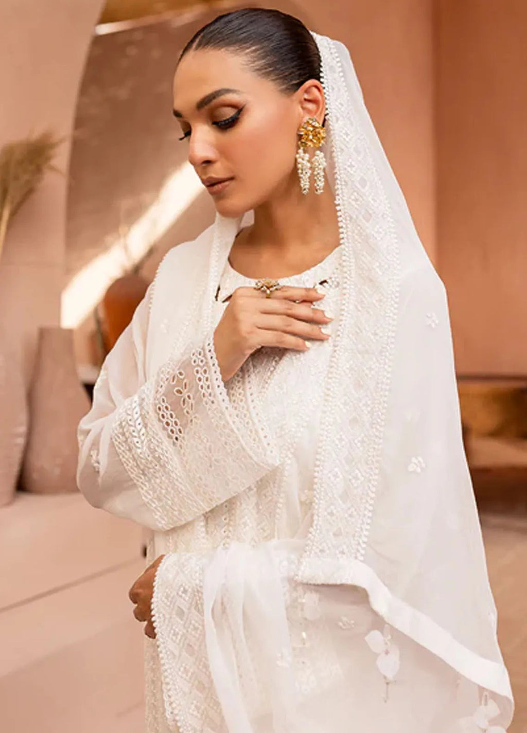 3-Piece Semi Pure Chiffon Embroidered Suit - Ready To Wear