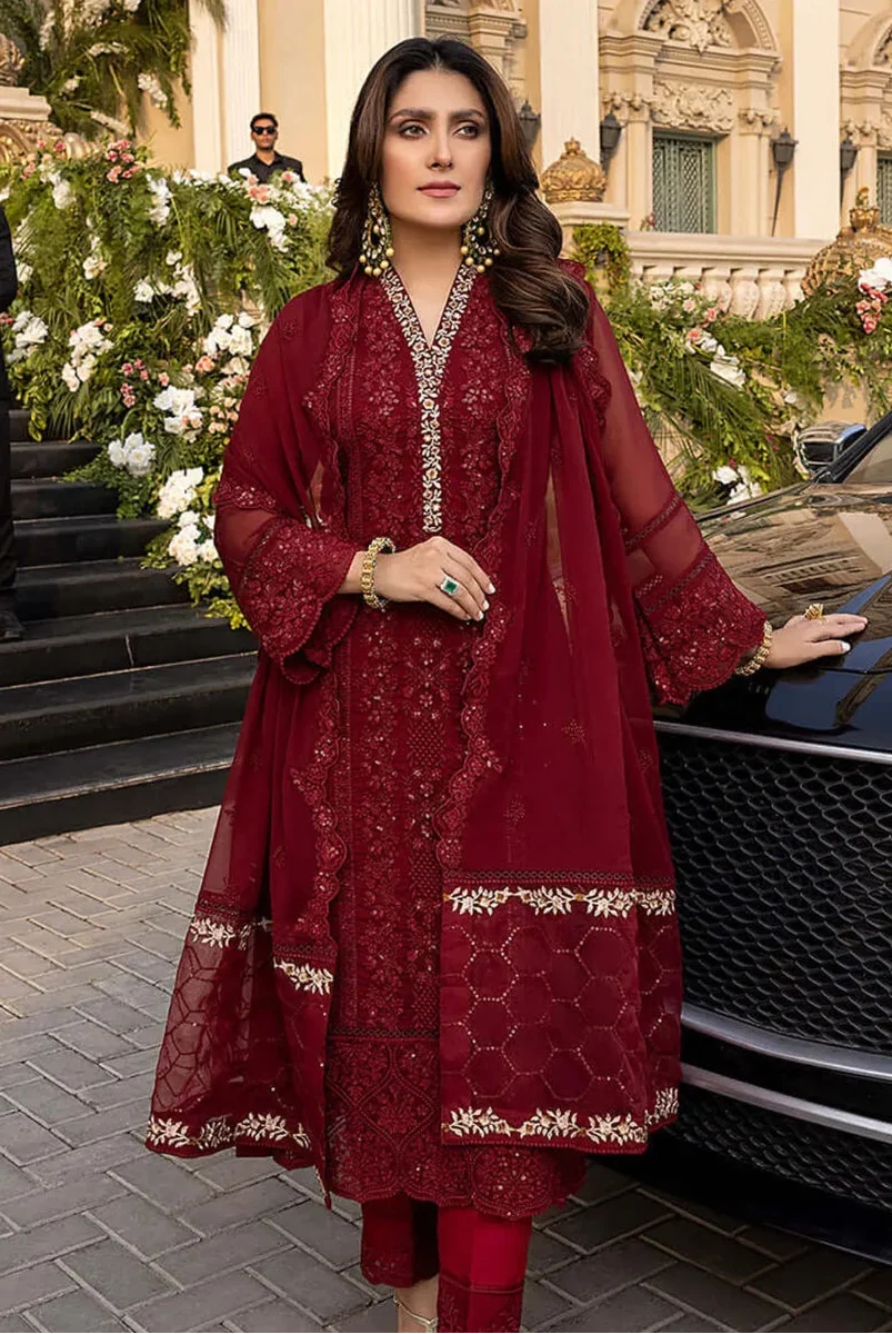Maroon Noir Chiffon 3-Piece – Ready to Wear