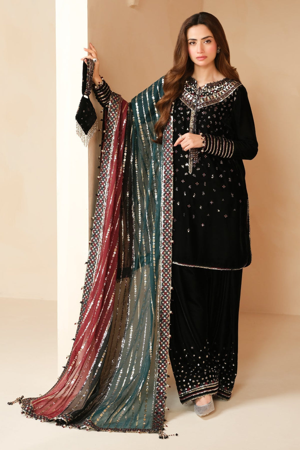 Midnight Velvet Sequenced Winter Festive Suit | RTW