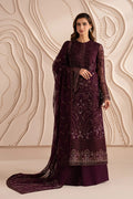 Premium Chiffon Embroidered Deep Plum 3-Piece Suit | Ready-to-Wear