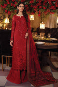 Ruby Red Luxury Chiffon Embroidered 3 piece Suit with Heavy Net Dupatta | Ready-to-Wear