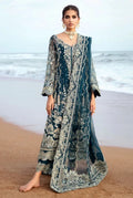 Rich Peacock Teal & Silver Embroidered Chiffon Suit