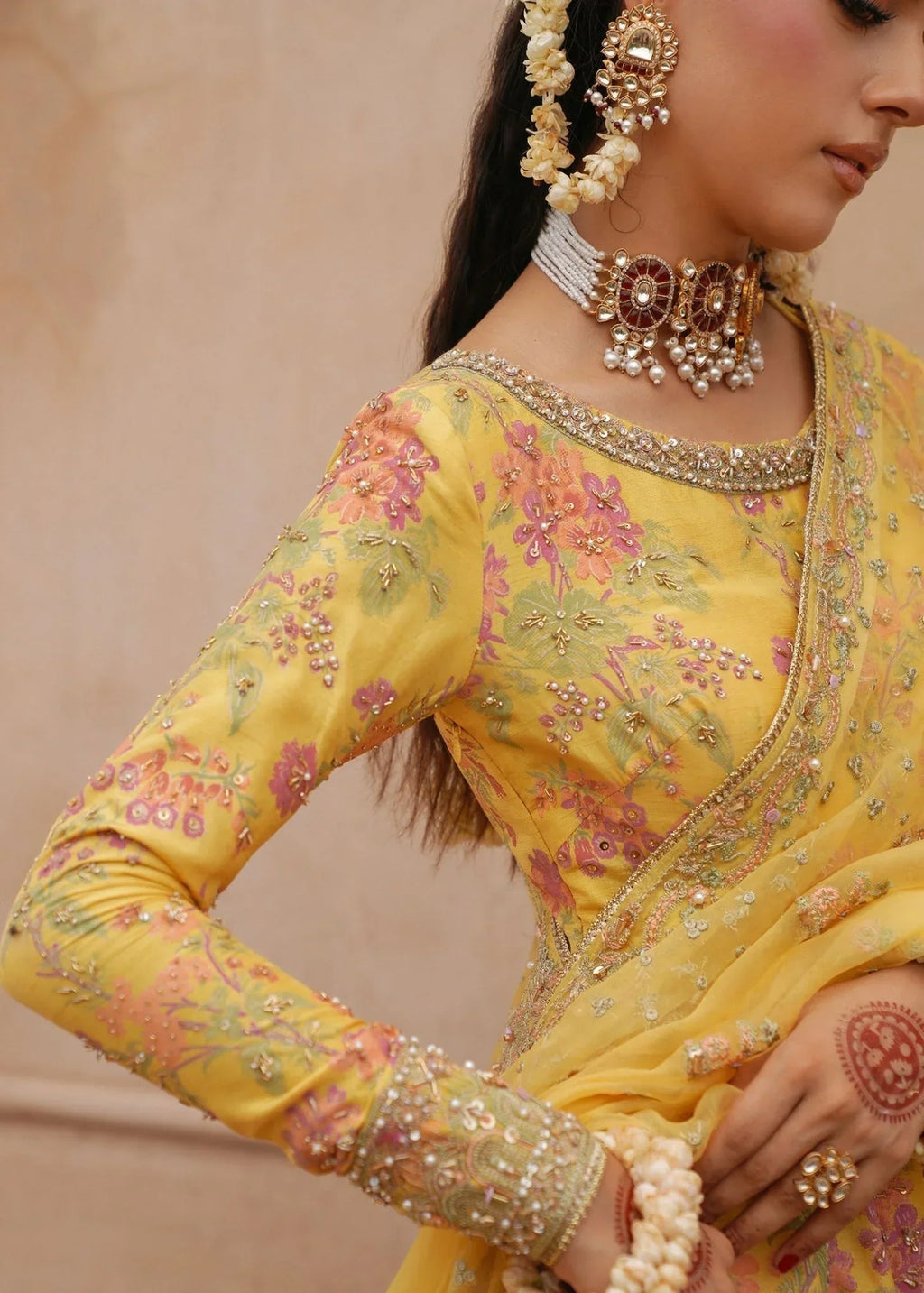 Yellow Shamooz Silk Ready to Wear Addawork Festive Maxi Suit