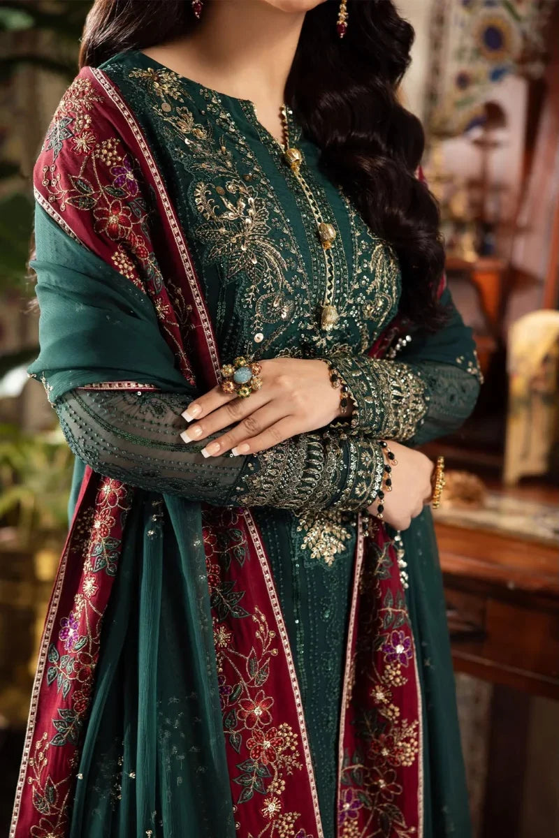 Dark Green Luxury Heavy Embroidered Chiffon 3-Piece Ready-to-Wear