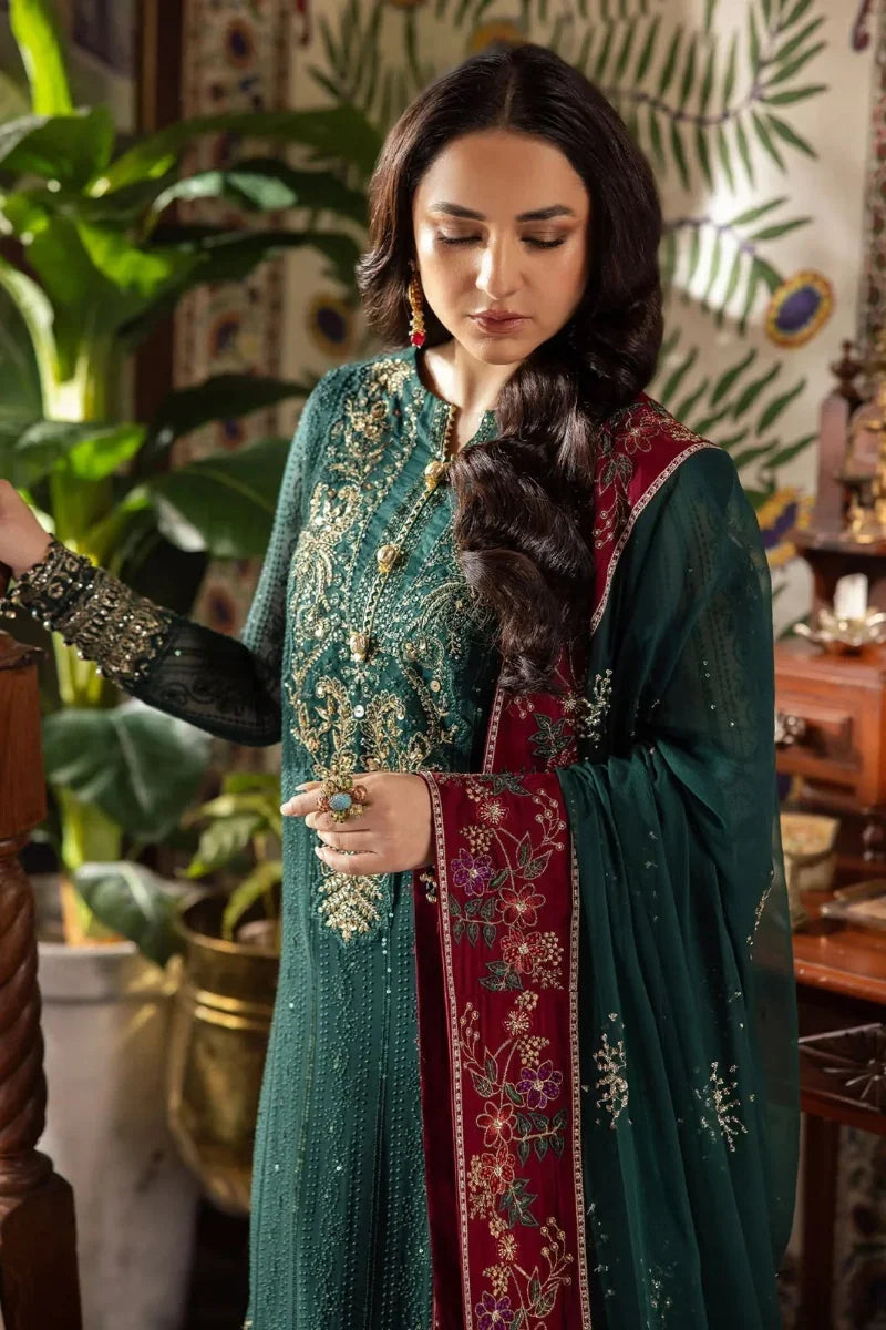 Dark Green Luxury Heavy Embroidered Chiffon 3-Piece Ready-to-Wear
