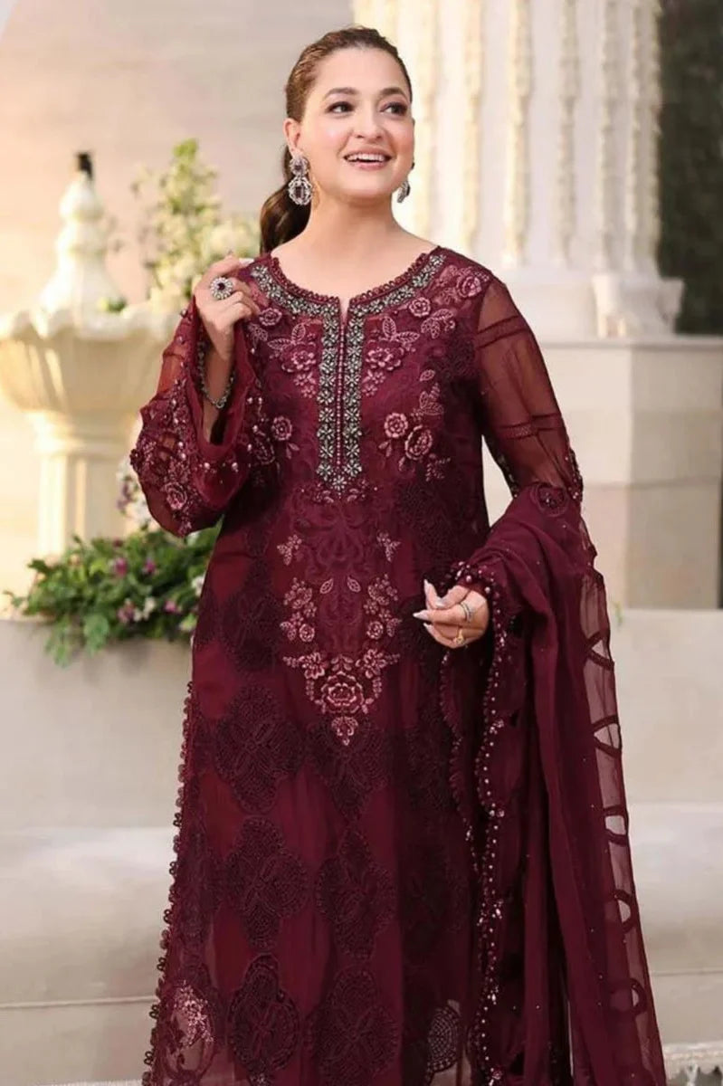 03 piece Embroidered Chiffon Suit - Ready To Wear