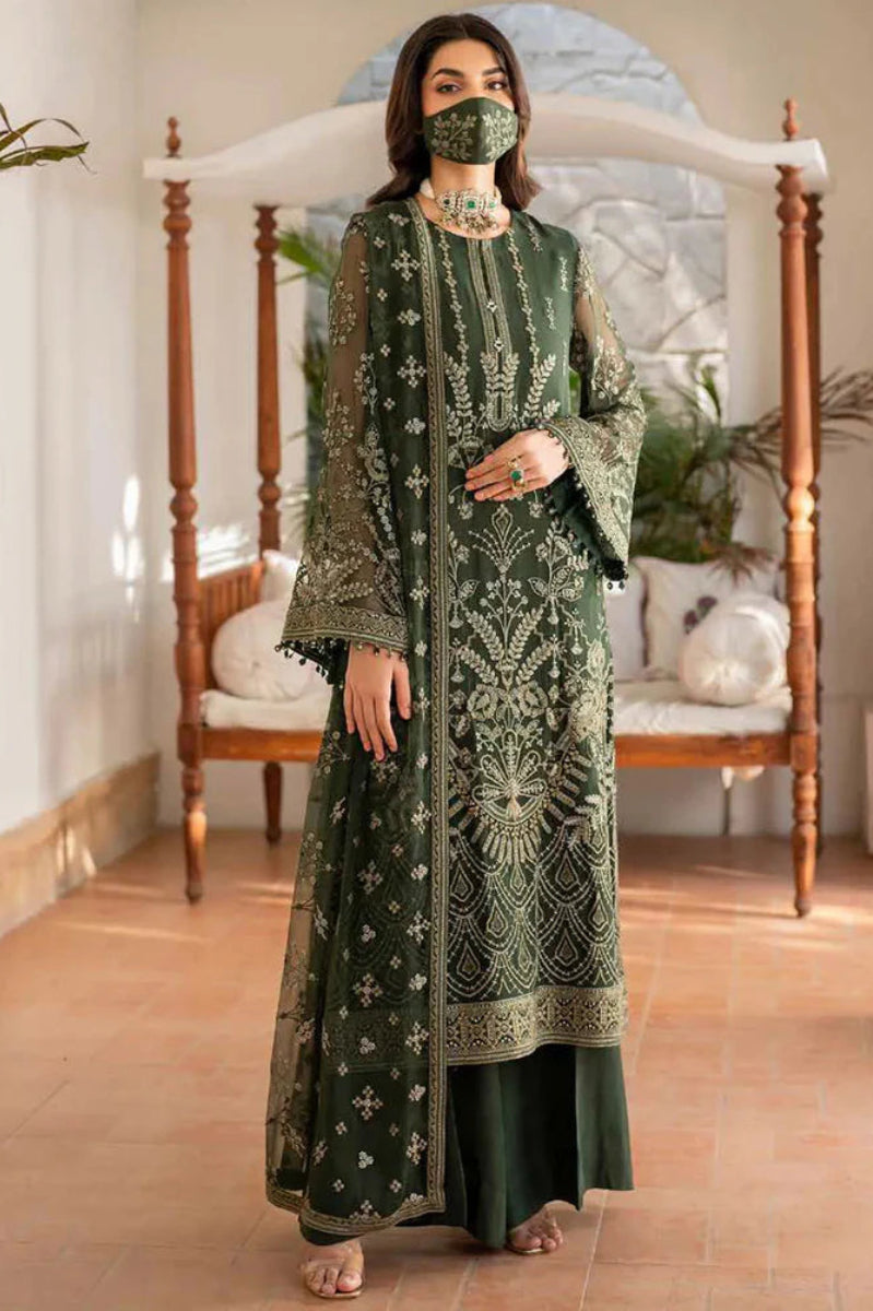 Olive Green Luxury Chiffon Embroidered 3-Piece Suit | Ready to Wear