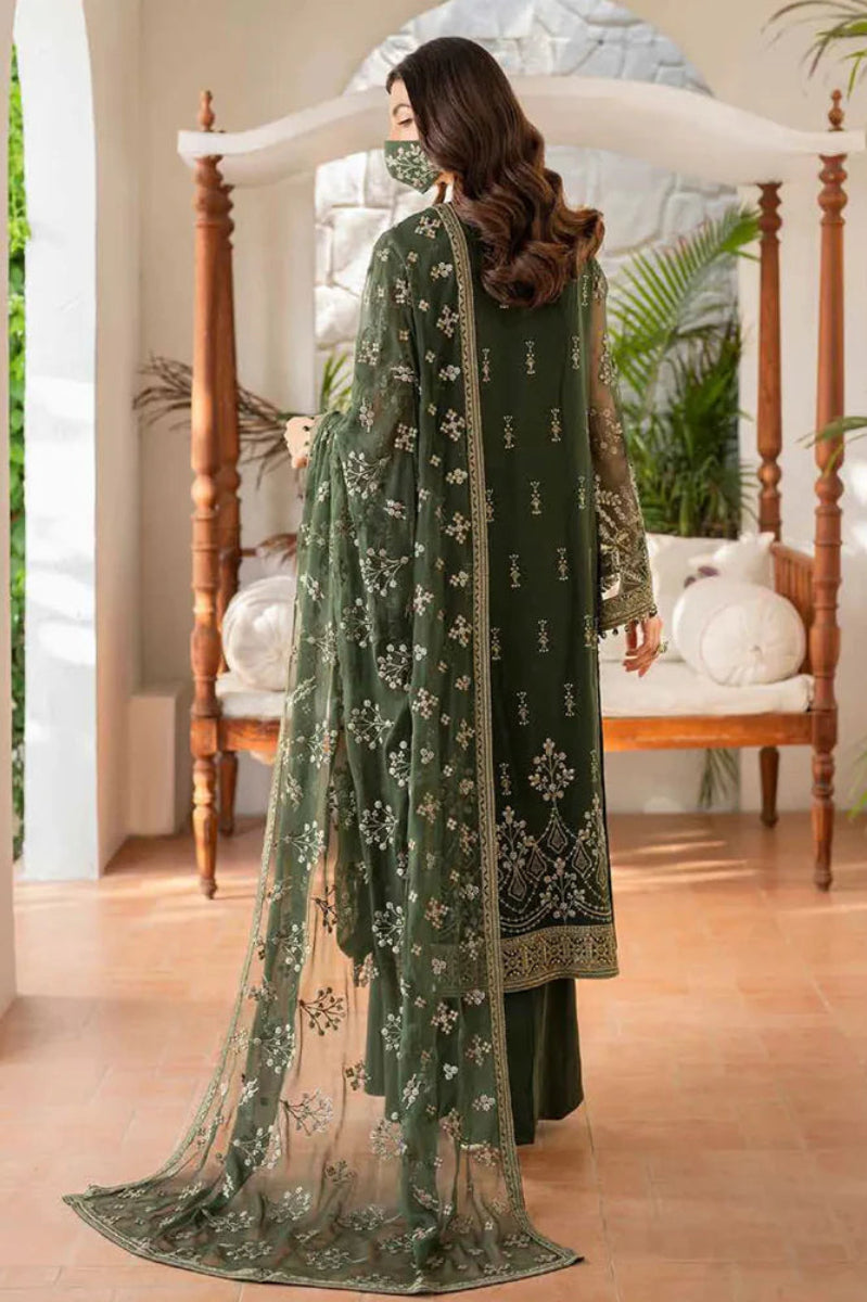 Olive Green Luxury Chiffon Embroidered 3-Piece Suit | Ready to Wear