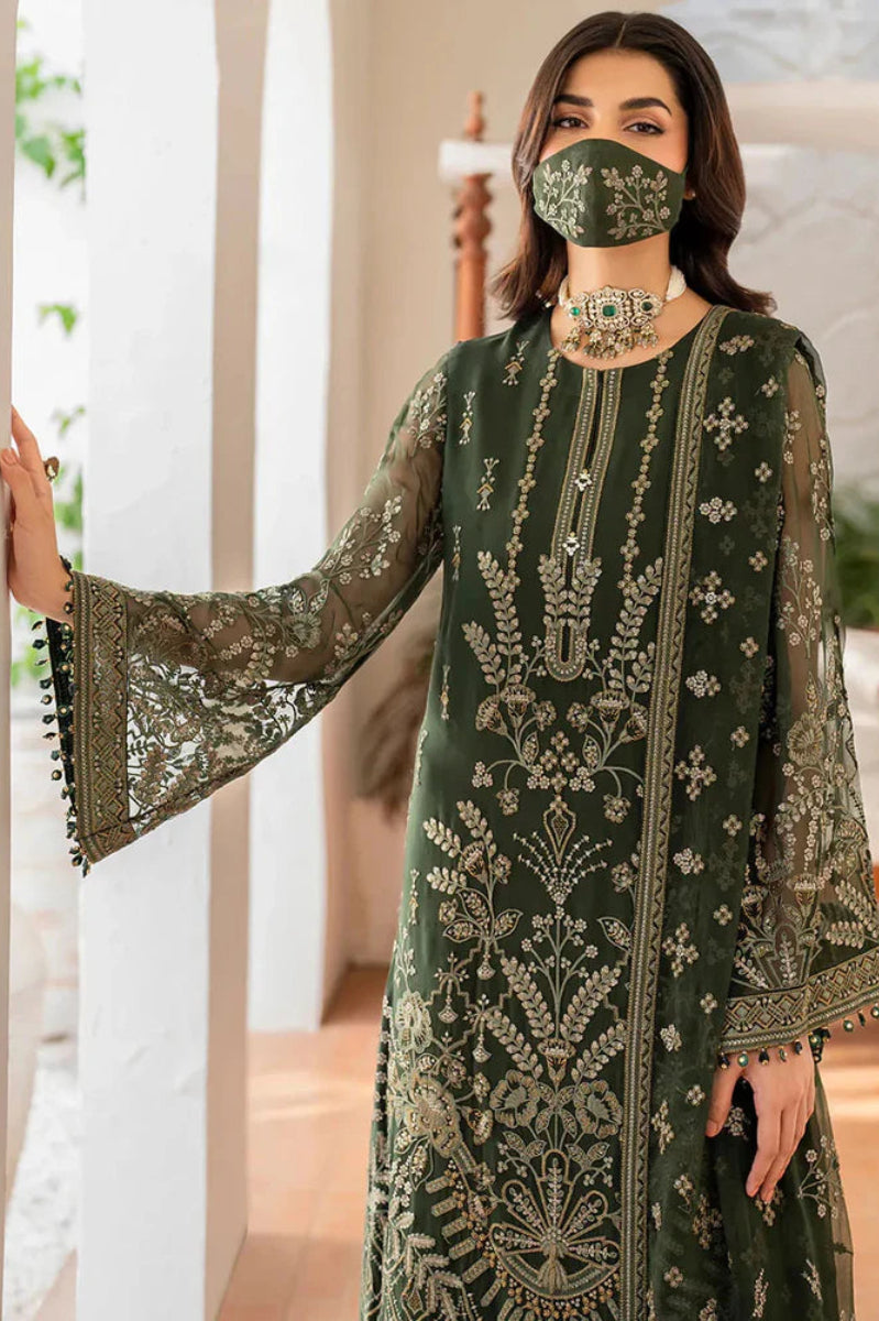 Olive Green Luxury Chiffon Embroidered 3-Piece Suit | Ready to Wear
