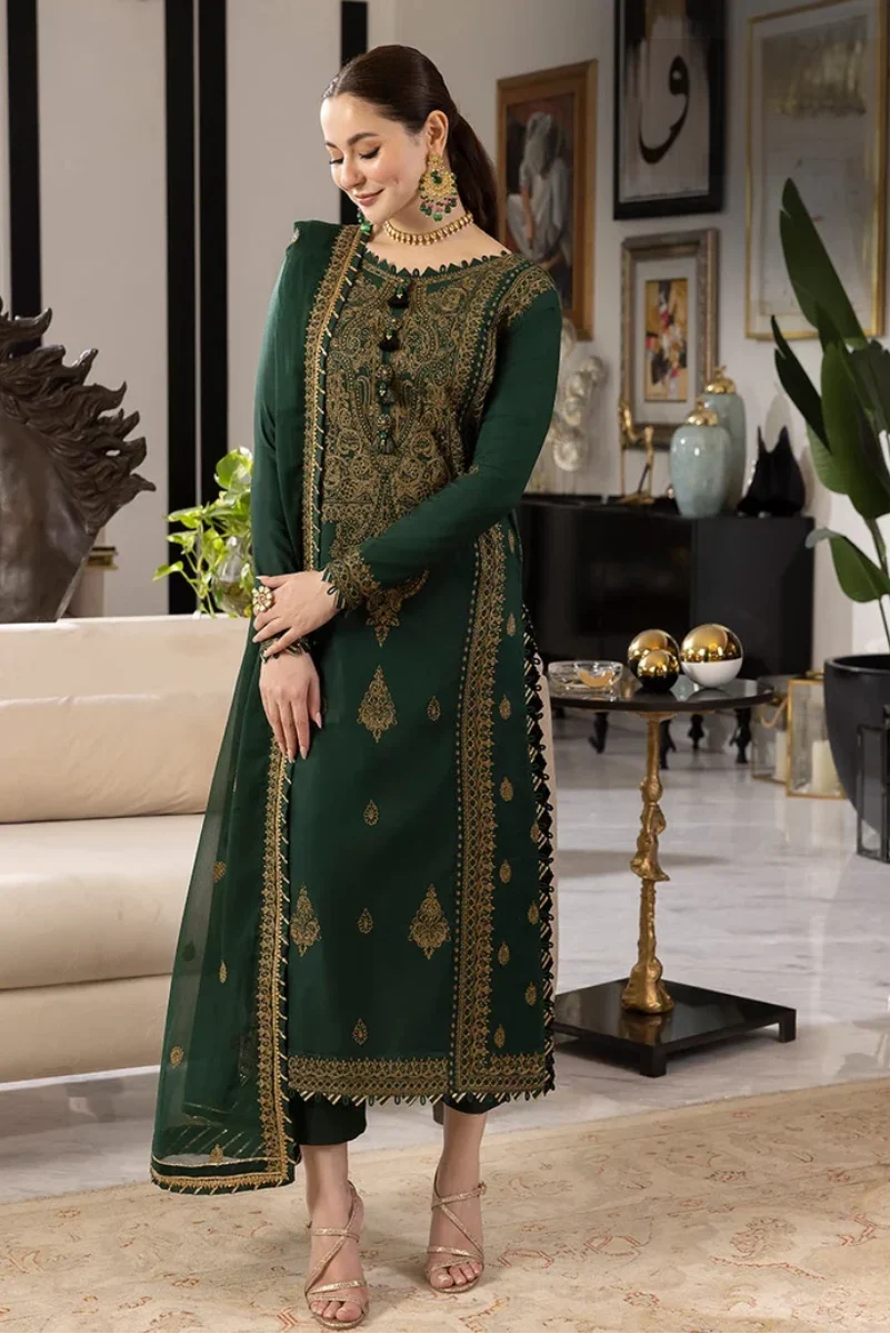 Emerald Mist Sequins Chiffon 3-Piece Ready-to-Wear Suit