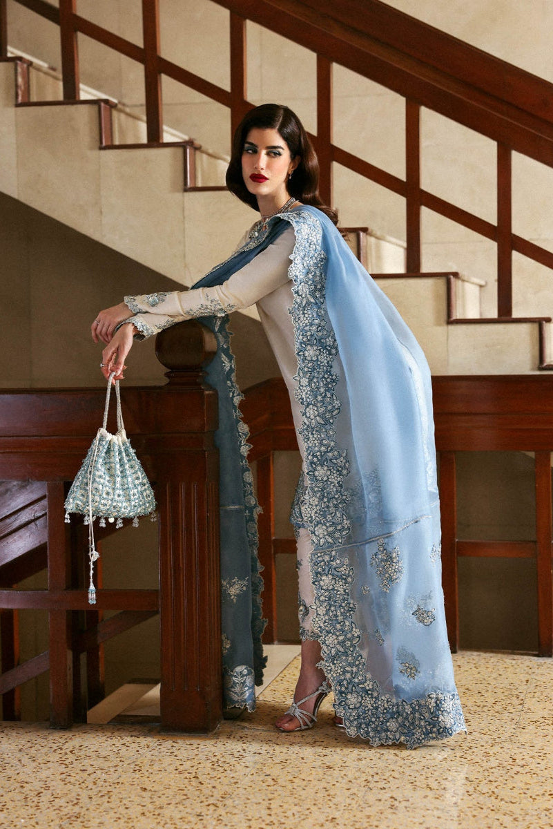 Off-White and Light Blue Raw 3 piece Silk suit | Ready to Wear