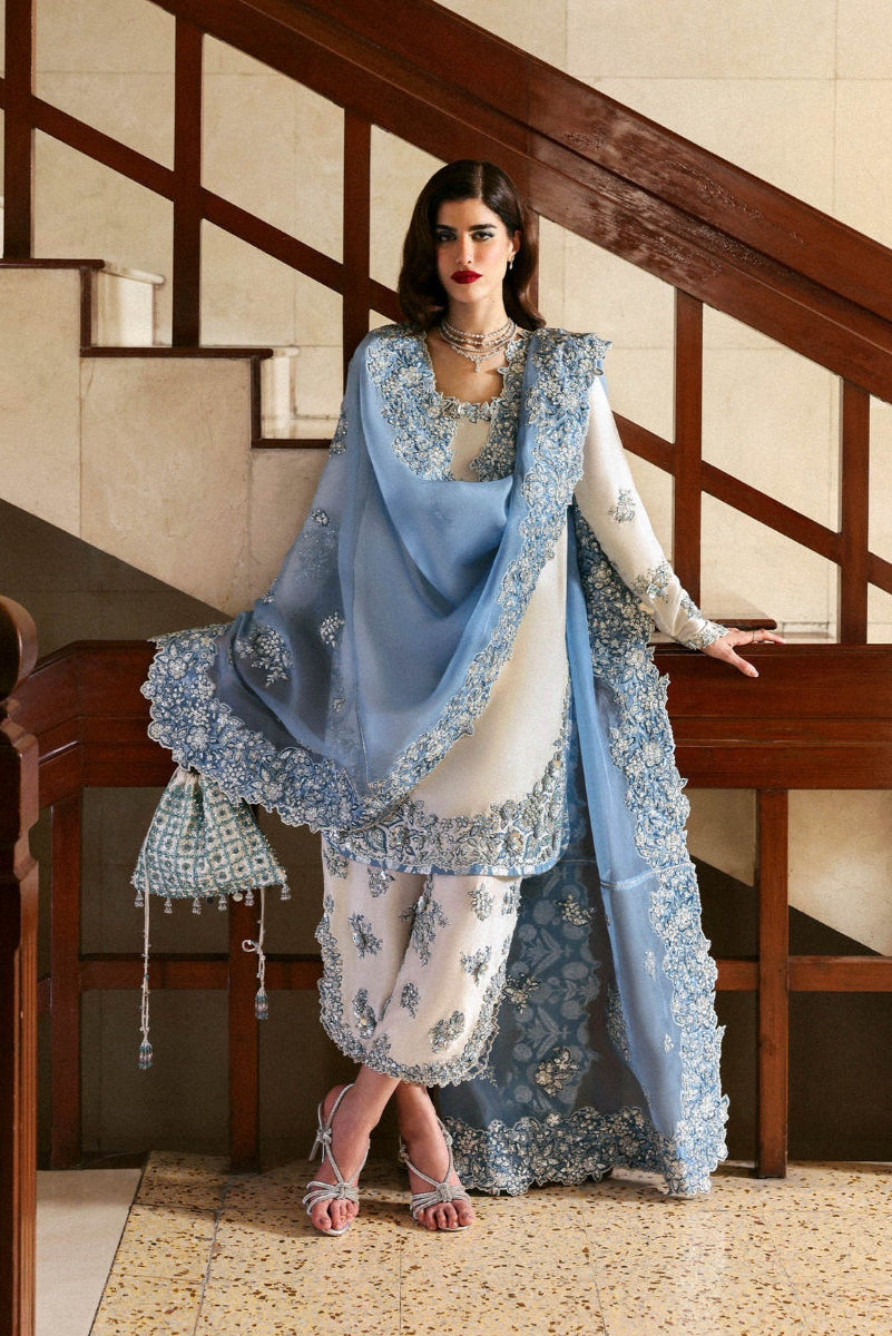 Off-White and Light Blue Raw 3 piece Silk suit | Ready to Wear